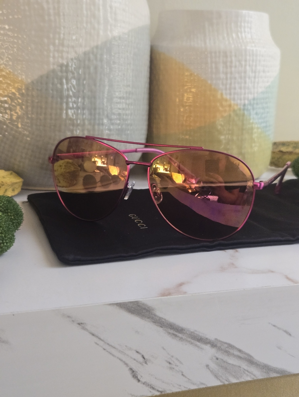 Bundle Kurt Geiger Aviator  Sunglasses With Gucci Silk Drawstring Pouch